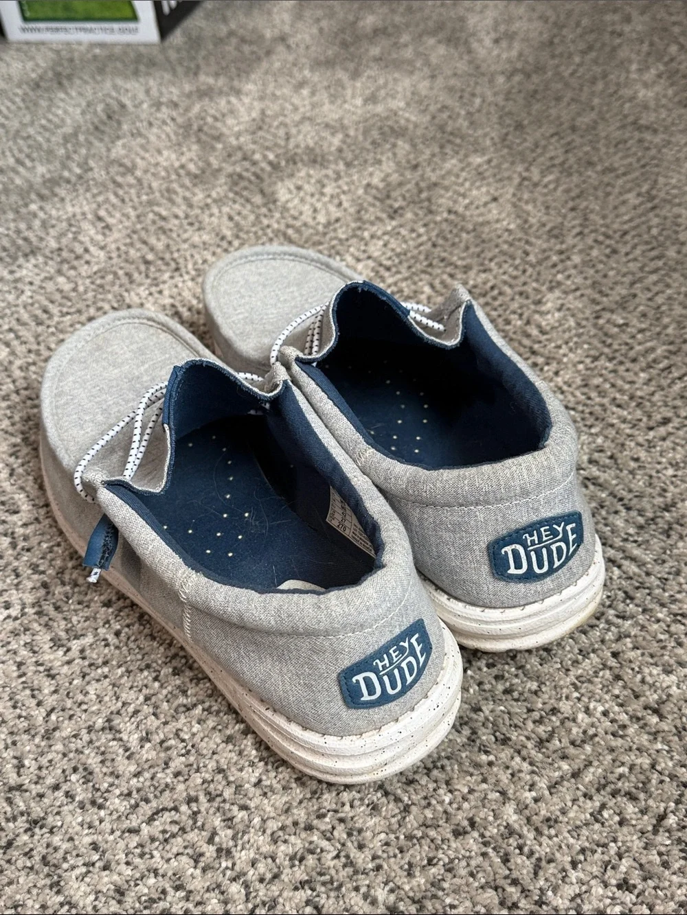 Hey Dude Gray Wally Free Men’s Slip-On Loafers with Navy Lining